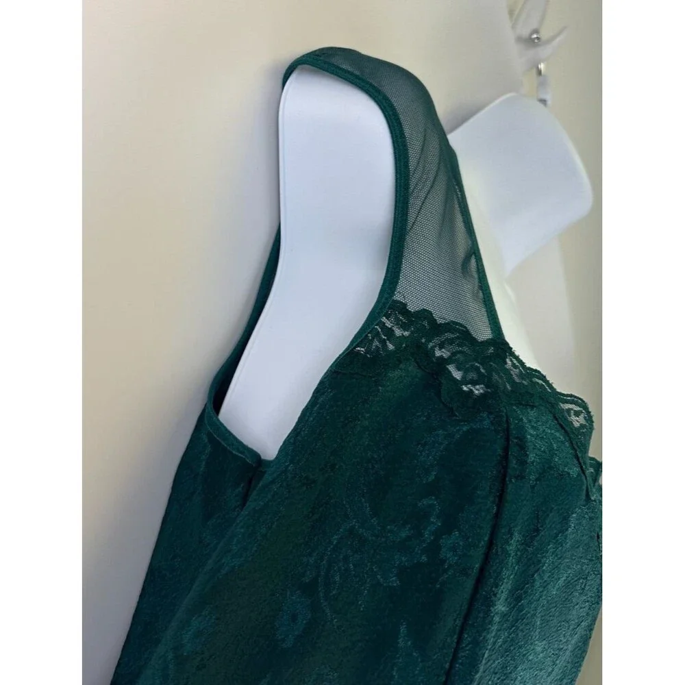 Victorias Secret Gold Label Emerald Green Satin Maxi Slip Gown Floral Jacquard L